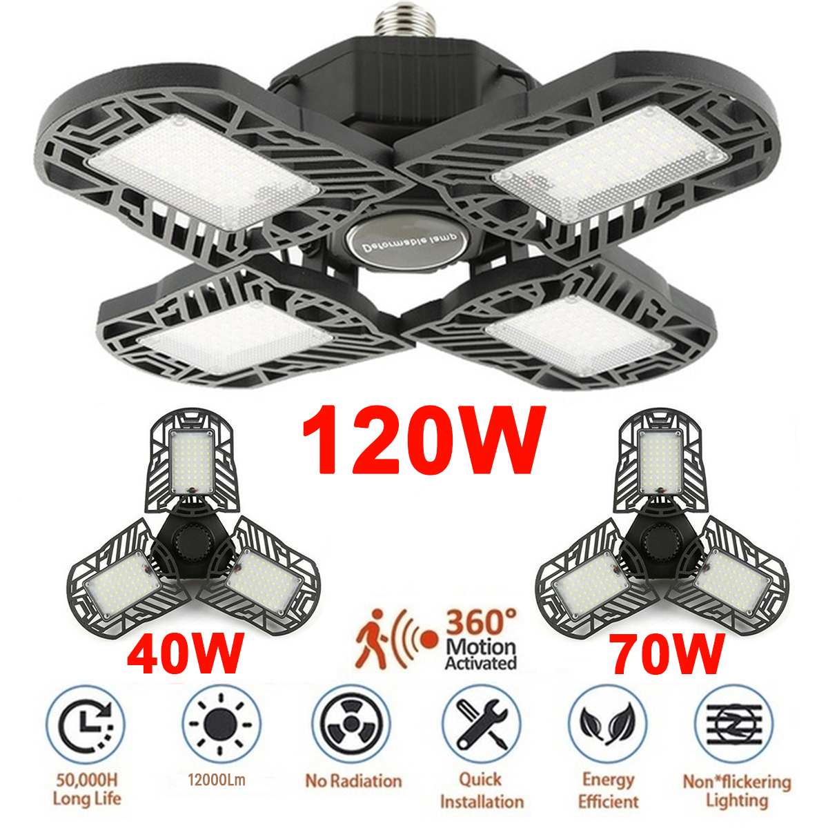 120w 192 lysdioder 12000lm deformerbar lampe garasjelys  e27 ledet pære superlyst hjem parkering pilsner kjeller industriell belysning