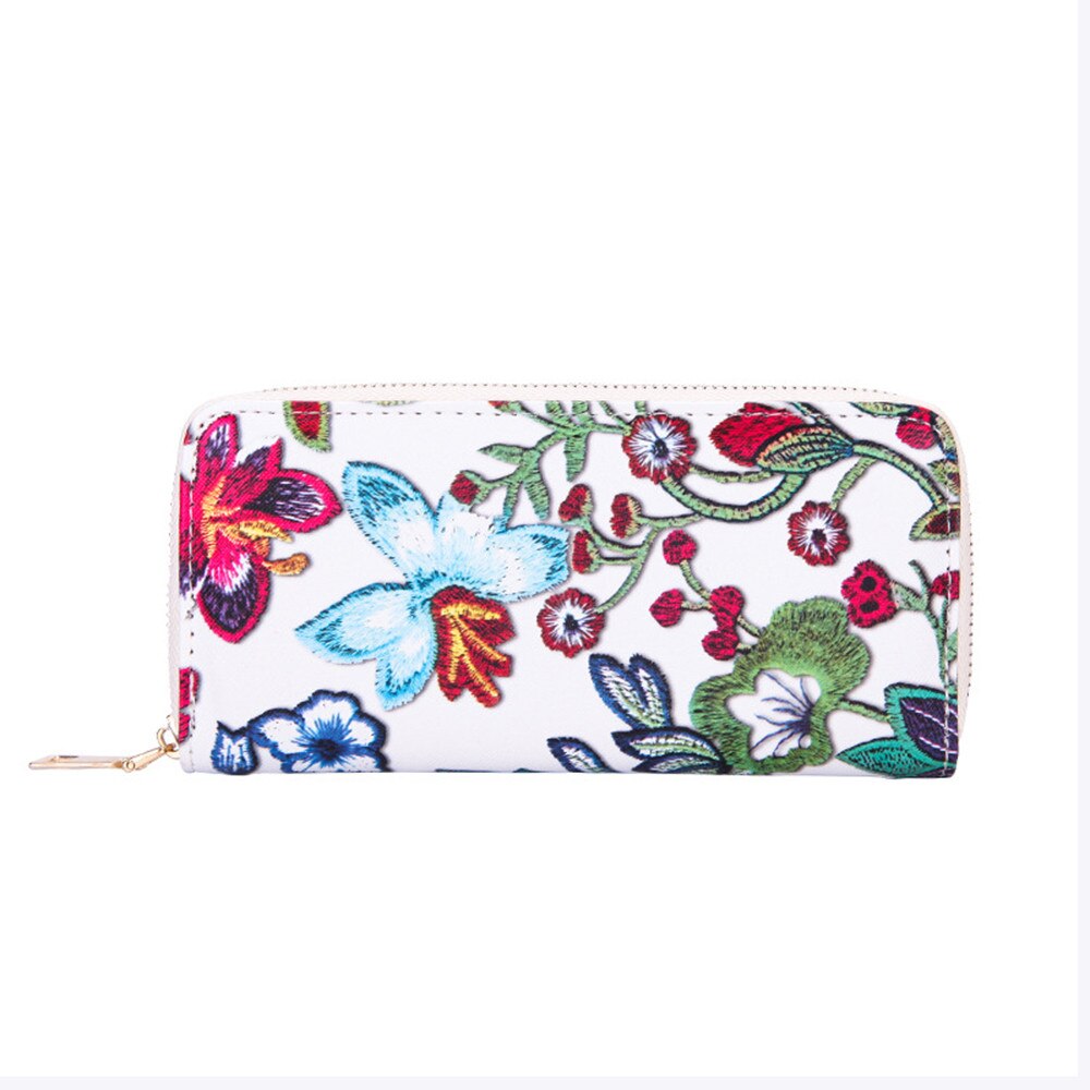 Valink kvinners lommebok casual pu blomster utskrift kortholder portefeuille femme billfold veske lommebok veske carteras mujer: Blå