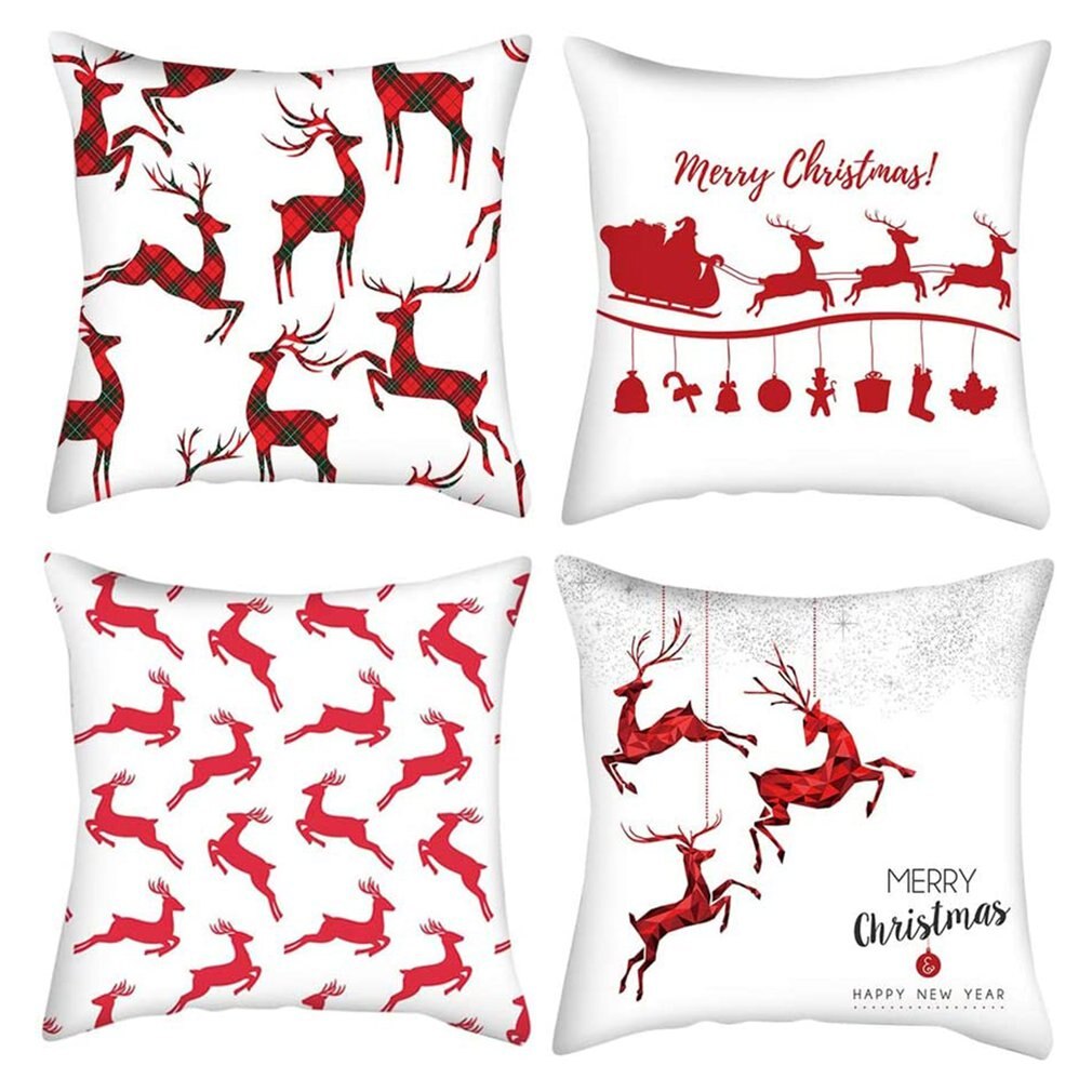 Kerst Kussenhoezen Set Van 4 Katoen Linnen Afdrukken Kussenhoezen Decoratieve Kussenhoes Voor Sofa Kantoor 45X45 cm: 12