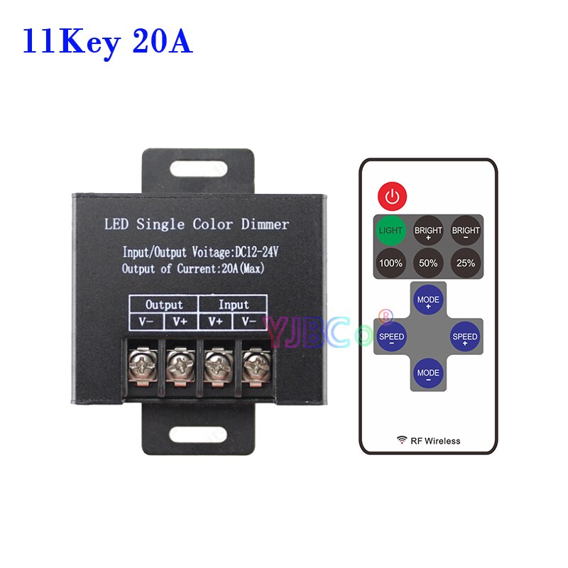 Dc 12V 24V 3Key 11Key Enkele Kleur Led Strip Dimmer Draadloze Afstandsbediening 8A 20A 30A Dimmen Schakelaar Lichten tape Controller: 11 Key  20A