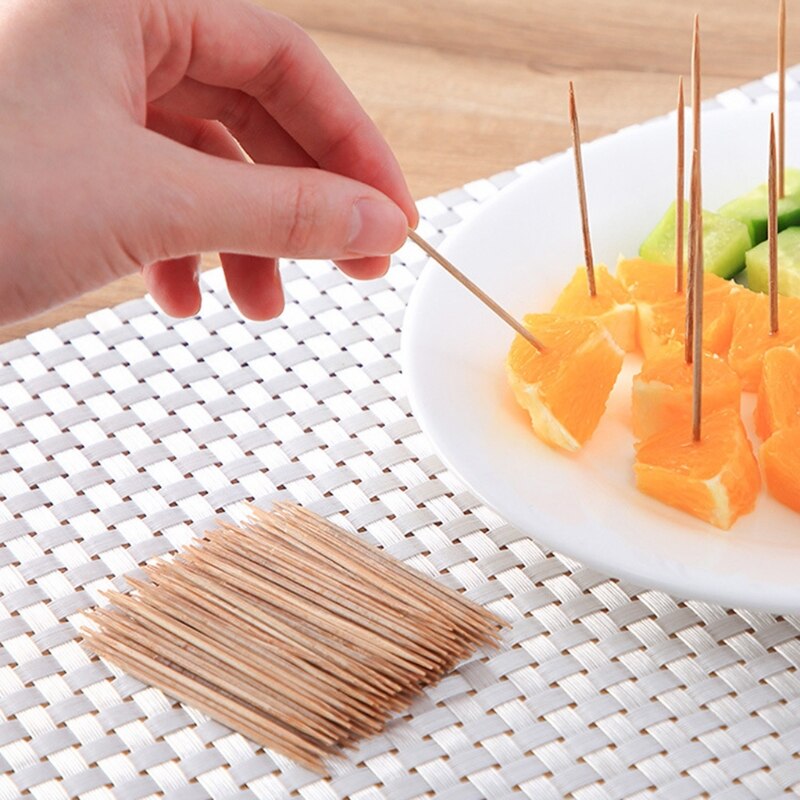 500Pcs Disposable Carbonized Bamboo Wooden Toothpicks Ultra-Thin Double Head Stick with Dispenser Home Tableware Decor