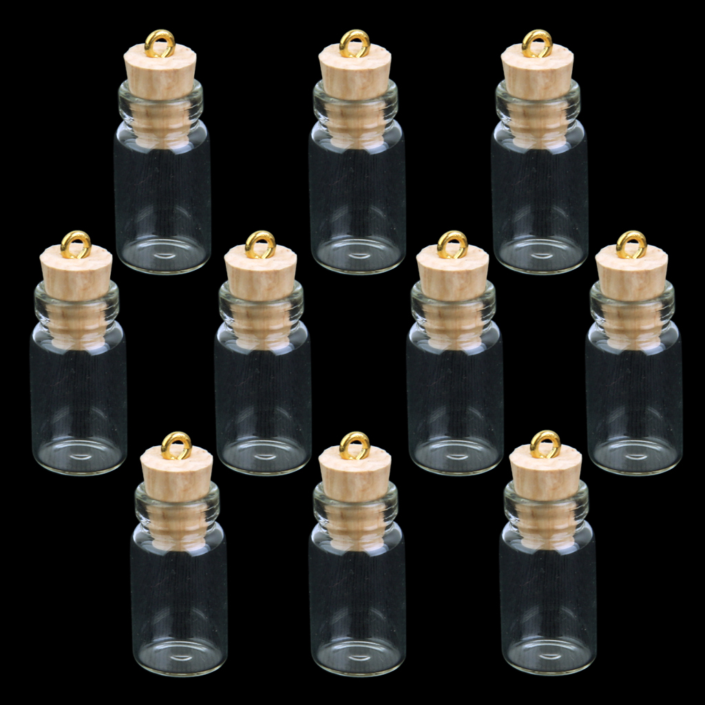 10Pcs Mini Empty Clear Glass Bottles Pendant with Caps Wish Glass Vial Jars Bottles DIY Pendant Charms