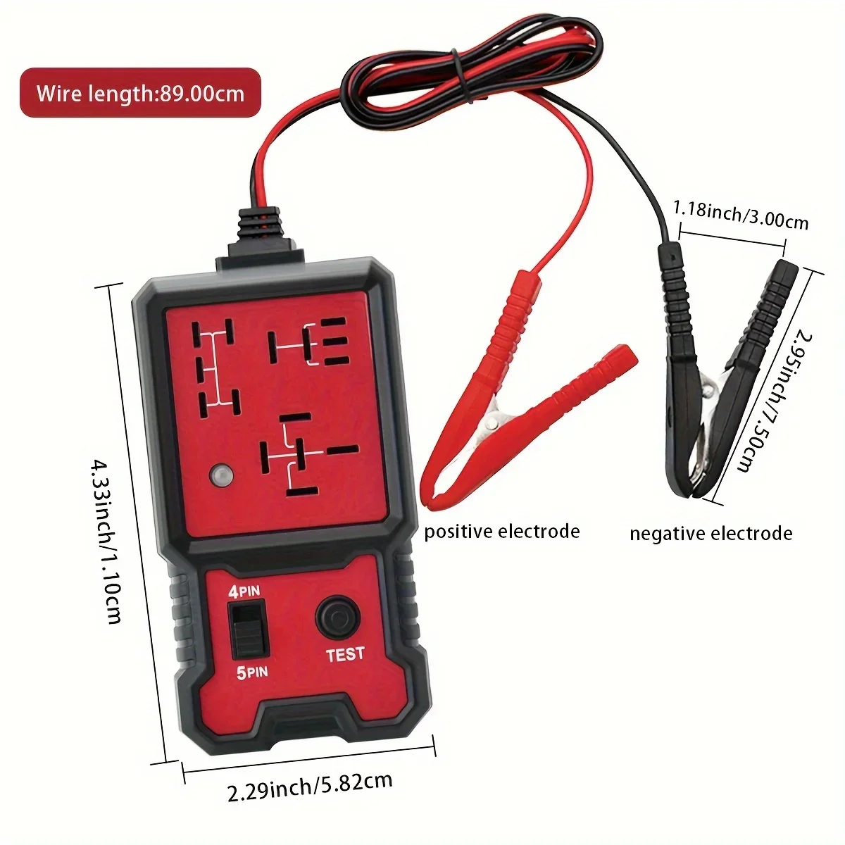 Auto Relay Tester for 12V - Durable Car Diagnostic Tool with Battery Clips, Fits 4-Pin & 5-Pin Relays