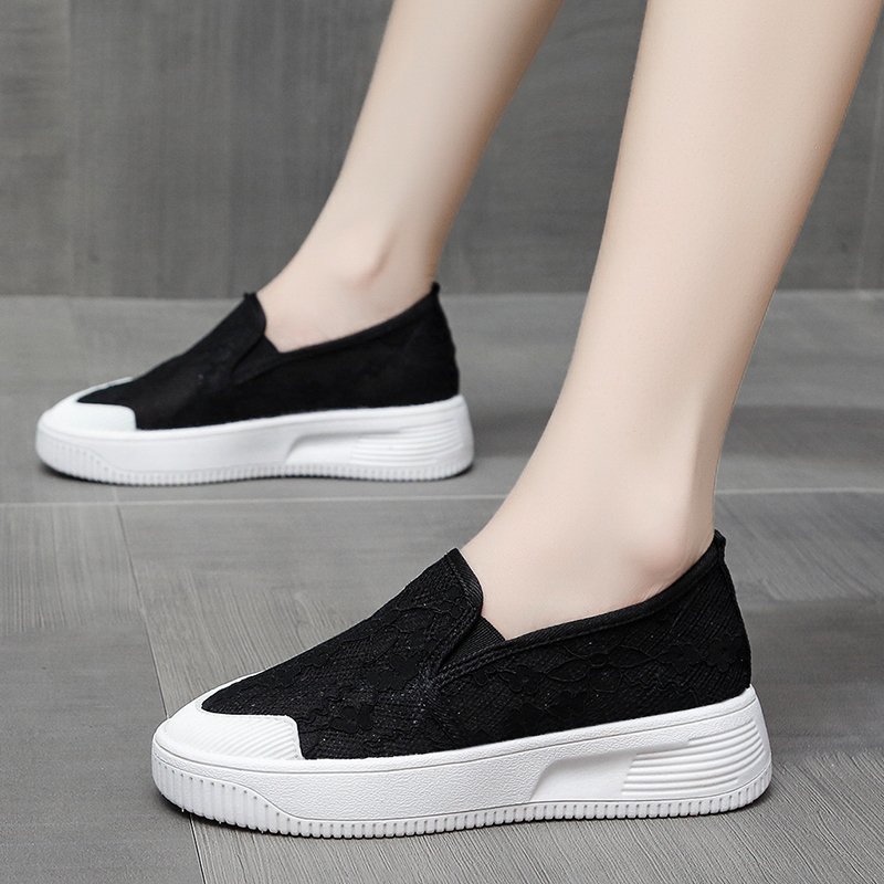Respirant Polka Lace mocassins femme sans lacet mocassins peu profonds chaussures femmes patchwork bout rond maille espadrilles plat