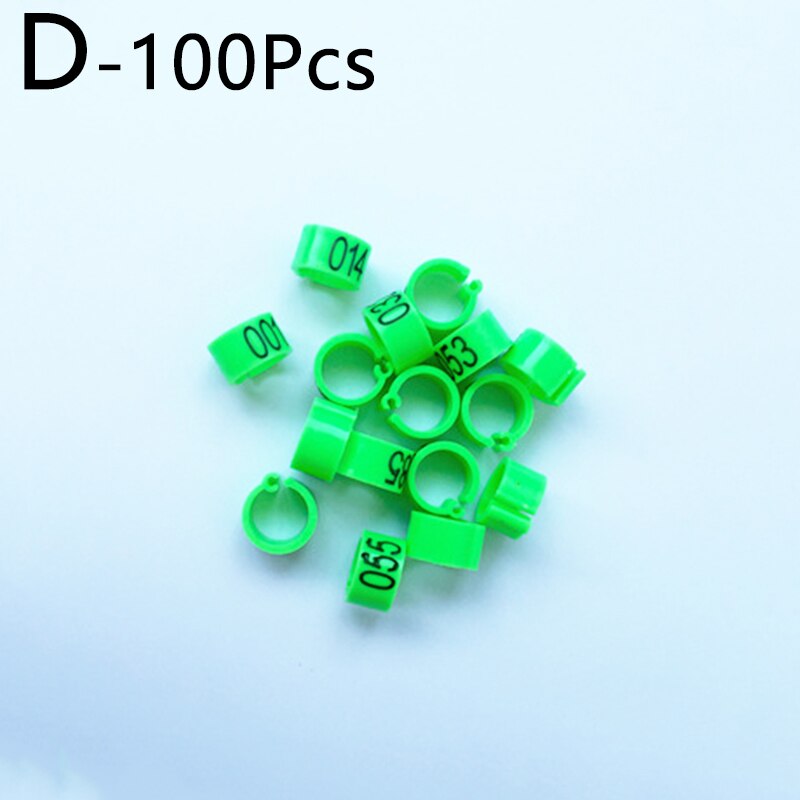 No.001 ~ 100 Vogels Voeten Clip Ringen Binnendiameter 8Mm Breedte 5Mm 100Pcs Plastic Ring Duif Duif kwartel Voet Ring Dier Carrier: D