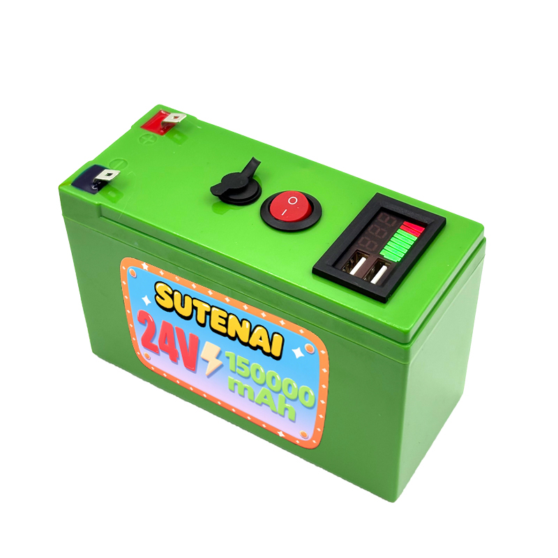 Upgraded LiFePO4 Lithium Battery 24V 150Ah 18650 BatteryPortable Rechargeable Battery Built-in Power display Port Charging