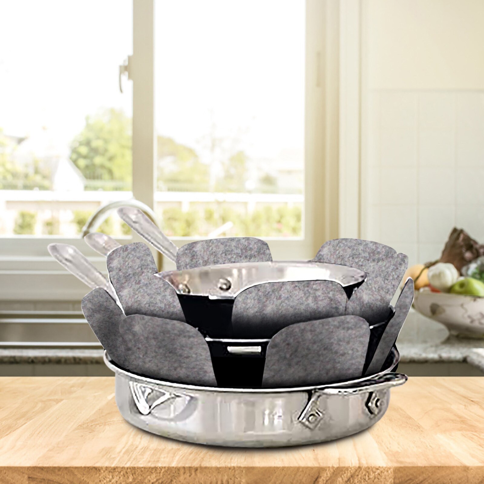 25# 25# Pot & Pan Protectors Gray Print Premium Divider Pads To Prevent Scratching Separate And Protect Surfaces For Cookware