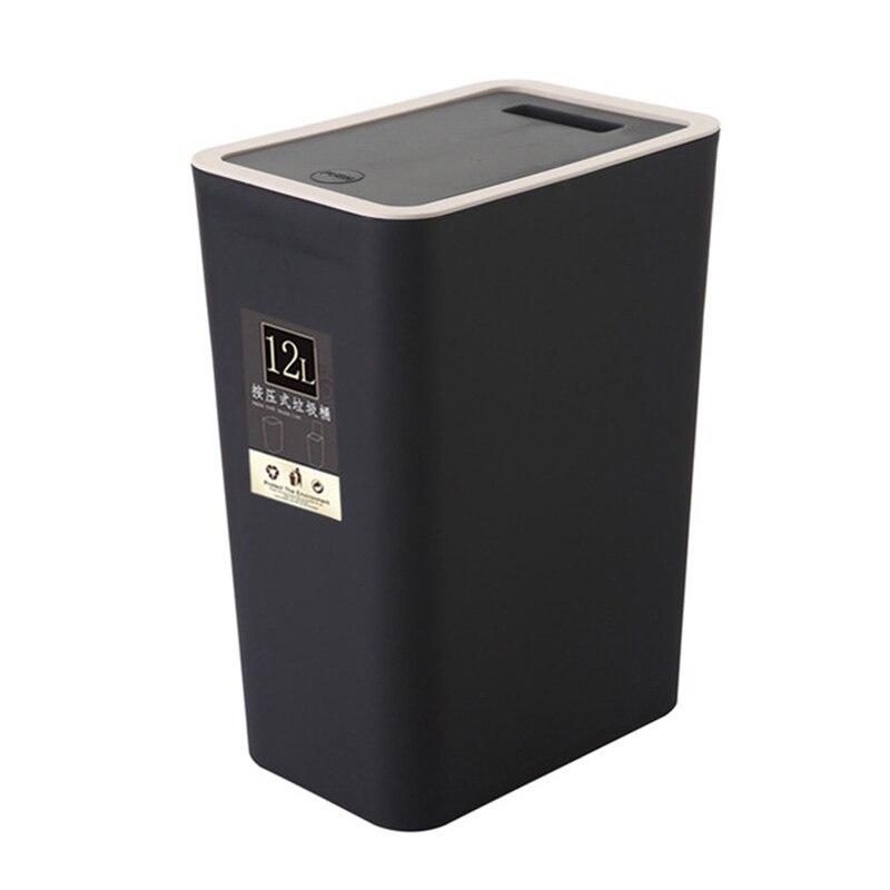 12L Bathroom Trash Can Toilet Kitchen Waste Bin Dustbin Garbage Bin Press Lid: black