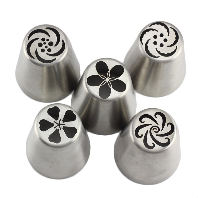 6Pcs/Set Stainless Steel Russian Icing Piping Tips Pastry Nozzles 1Pcs Coupler Cupcake Cake Decorating DIY Dessert