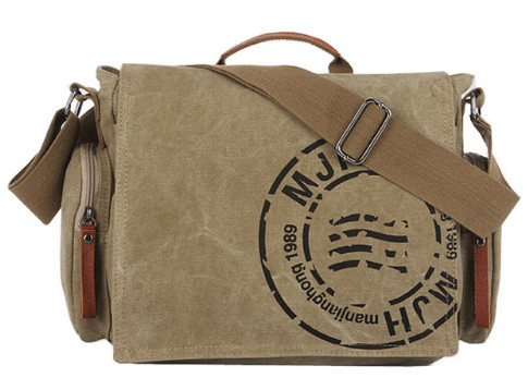 Manjianghong Vintage Heren Messenger Bag Man Handtas Canvas Schoudertas Postman Bag Mannen Casual Crossbody Printing Messenger Bags: Light Khaki