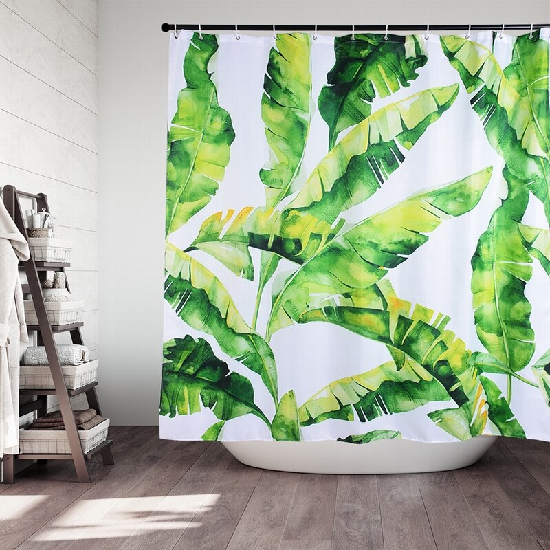 Feuille de plante tropicale Monstera Cactus rideau de douche rideau de salle de bain tissu imperméable Polyester résistant à la moisissure: J 180x180cm