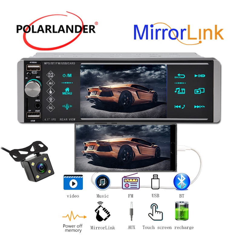 5.1 Inch 1 Din MP5 Auto Radio Kleurrijke Verlichting 12V Usb Aux Bluetooth Handsfree Bellen Ondersteuning Ai rm Rmvb MP3 Wma 720P 4 Kanalen