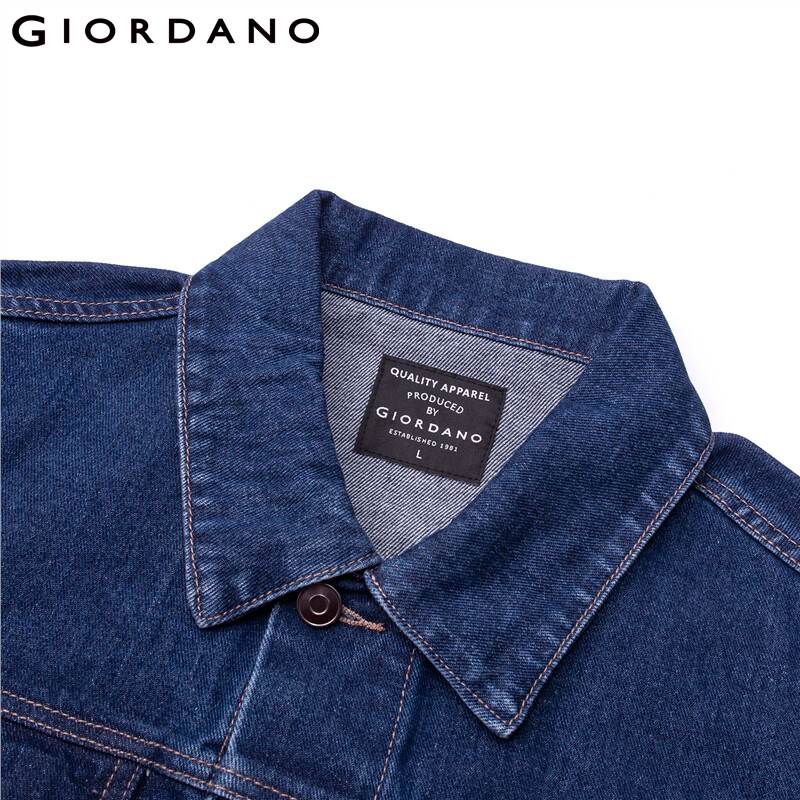 Giordano Men Jackets Turn-down Collar Denim Jacket Cotton Muti-Pockets Soild Causal Jackets 13071886
