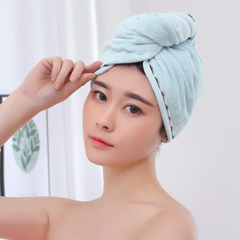 2Pcs Haar Droge Handdoek Microfiber Gewikkeld Bad Cap Sneldrogend Douche Handdoek Met Knop Fping: Blauw