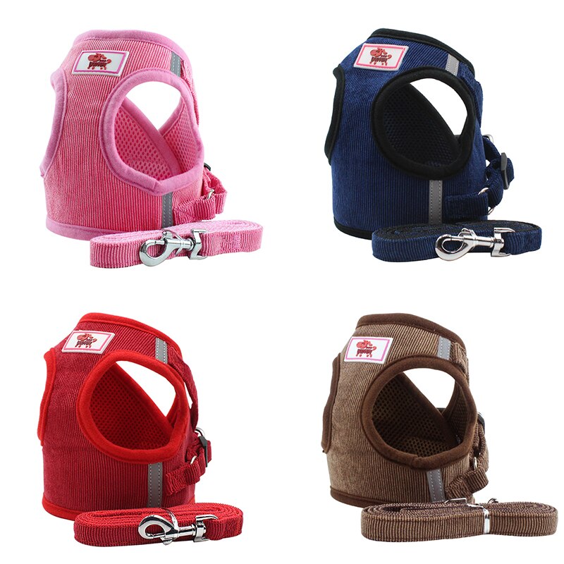Cat dog adjustable harness vest reflective puppies cat harness vest with traction lead rope pet accessories breathable pet vest