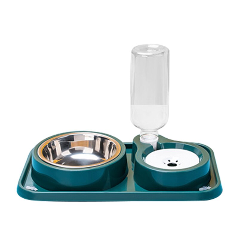 Taza de succión antivuelco para comida de perro, cuenco para gato con fuente de beber automática, alimentador, cuencos para beber para perros y Mascotas: Green