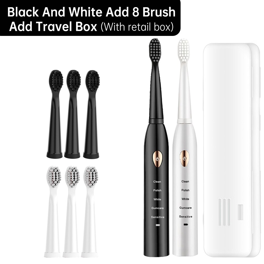 5 modus Smart Elektrische Zahnbürste Automatische Ultra sonic Sonic Zahnbürste Erwachsene IPX7 Wasserdichte USB Aufladbare Zähne Pinsel: Set A 8 Brush 2 Box