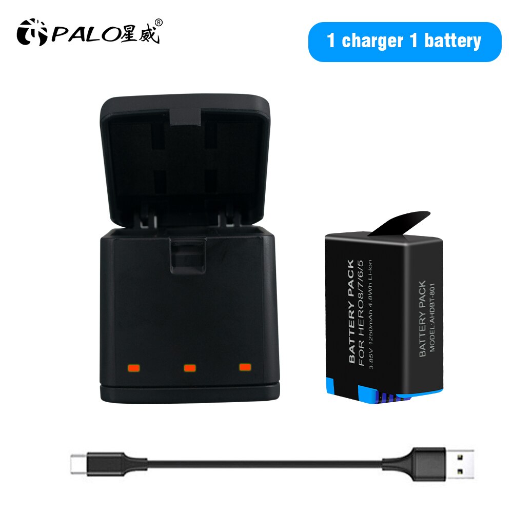 Palo 100%  original til gopro hero 7 hero 6 hero 5 batteri til go pro hero 7 6 hero 5 gopro hero 8 sort afkode kamera batteri: 1 batteri 1 oplader