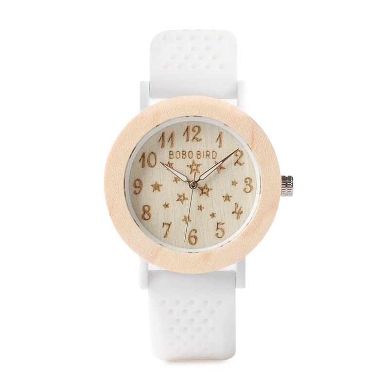 BOBO BIRD P21-relojes de madera para mujer, reloj de vestir de cuarzo con correa blanca, serie Star