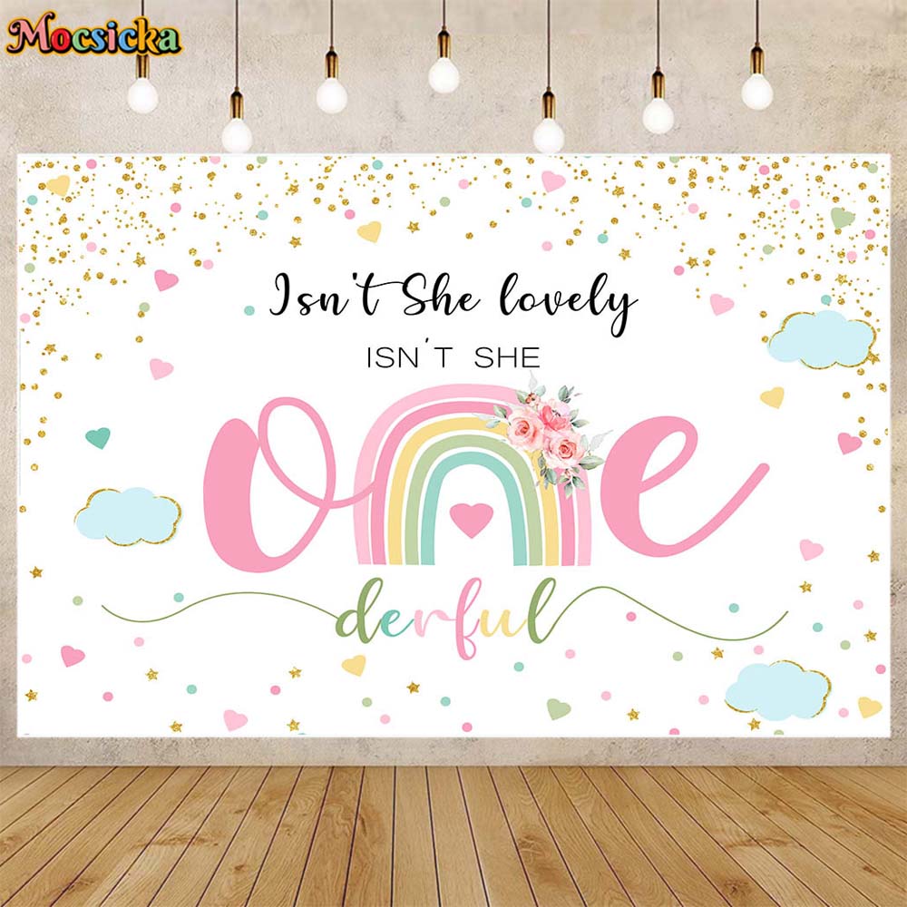 Mocsicka Girl 1st Birthday Backdrop Pink Bohemian Rainbow Baby First Birthday Party Decor Isn't She Onederful Photo Background