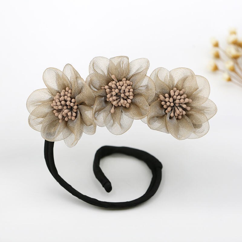 Mode Vrouwen Bloem Haar Krullen Broodje Hoofd Band Haar Maker Magie Haar Maken Gereedschap Lint Strik Broodje Maker Accessoires: Khaki
