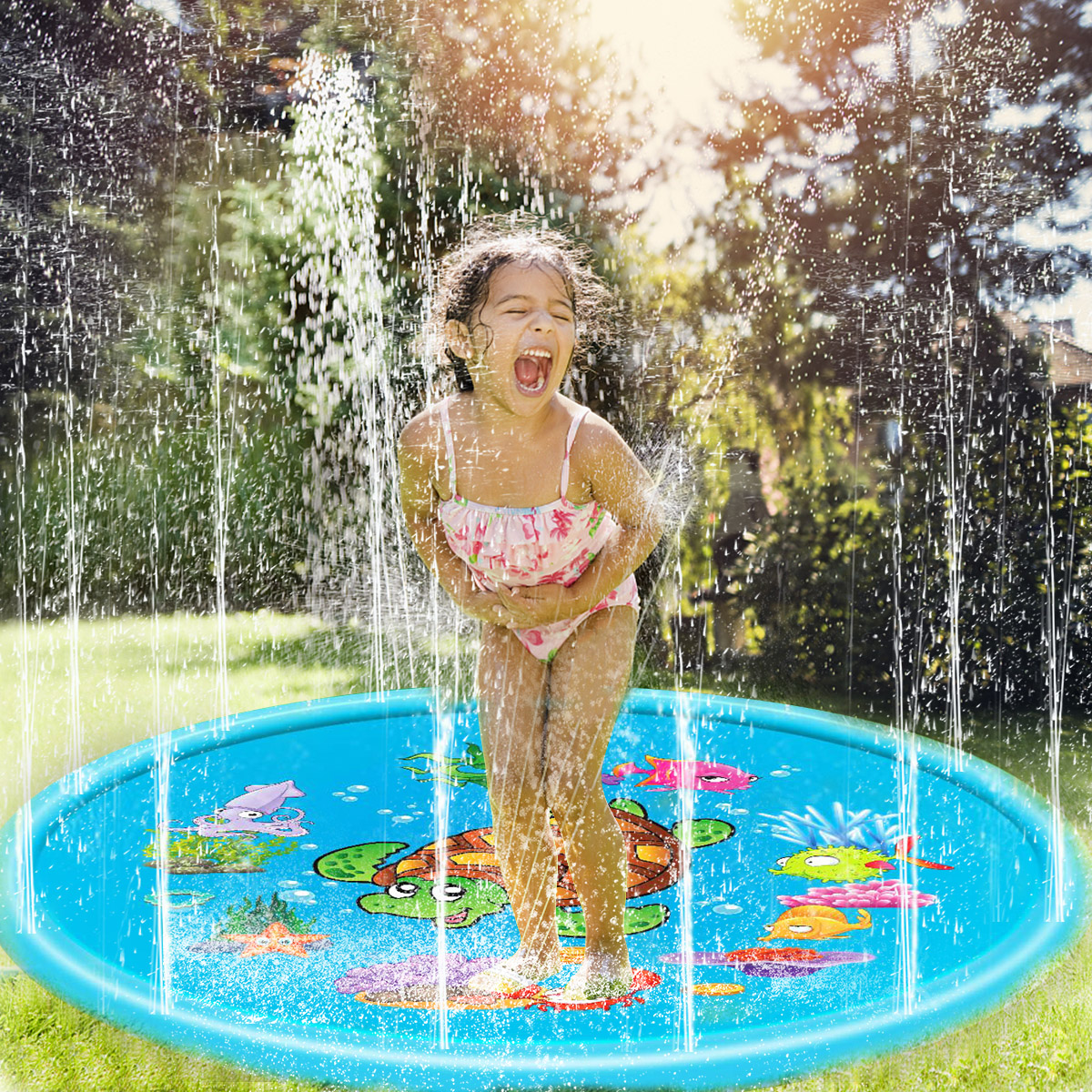 110cm or 170cm sammenfoldelig transportabel sprinkler vandlegemåtte udendørs oppustelig børnebrønd springvand legeplads vandlegeudstyr