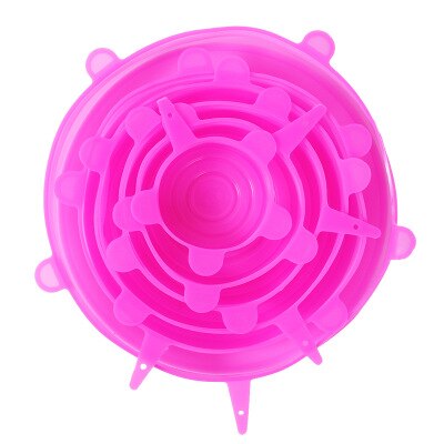 Cooking Pot Lid 6pcs/Lot Universal Silicone Suction Lid-bowl Pan Stretch Lids Silicone Pan Cooking Parts Spill Stopper Cover: 6pcs pink