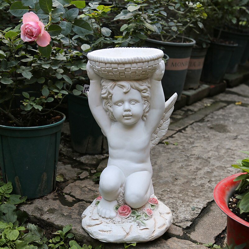 Pastoral harpiks lille engel skulptur ornamenter kunst gårdhave villa møbler dekoration udendørs havefigurer statue kunsthåndværk