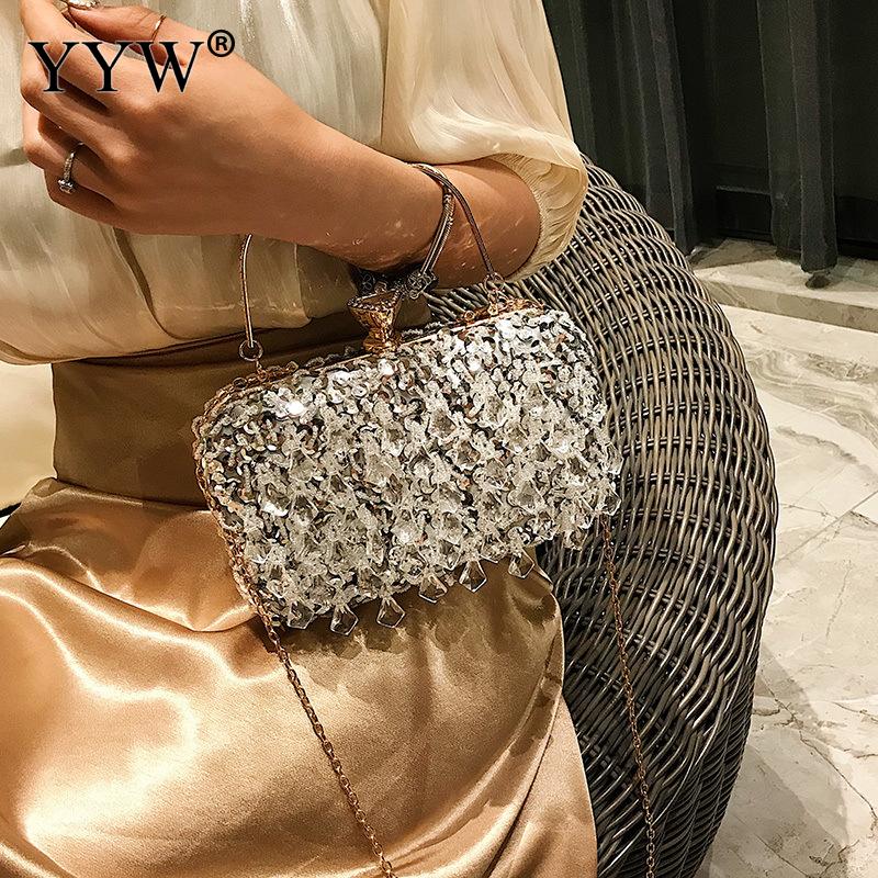 Women Evening Clutch Bag Glitter Wedding Purse Party Handbag Beaded Ladies Sequin Clutches Chain Crossbody Shoulder Bags