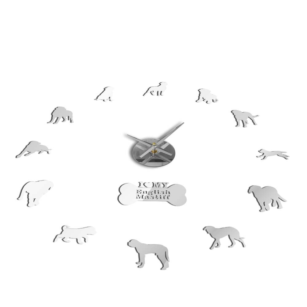 Mastiff inglés Original perro silencioso espejo de barrido superficie reloj DIY decorativo para marcador amante mascota propietario Oficina sala de estar
