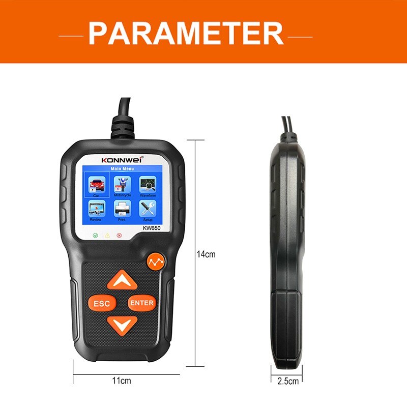 KW650 Car Motorcycle Battery Tester 12V 6V Car Motorcycle Auto Analyzer 2000CCA Diagnostic tool
