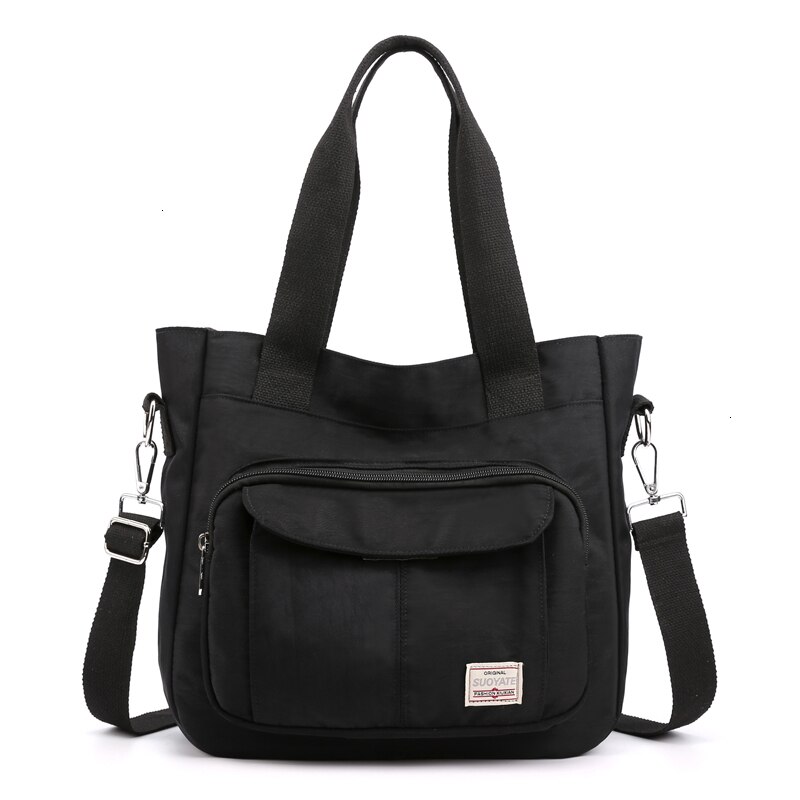 Mulher de moda saco de ombro de náilon multi-função casual tote à prova dwaterproof água macio carta saco do mensageiro sólido zíper bolsa feminina sac: Black