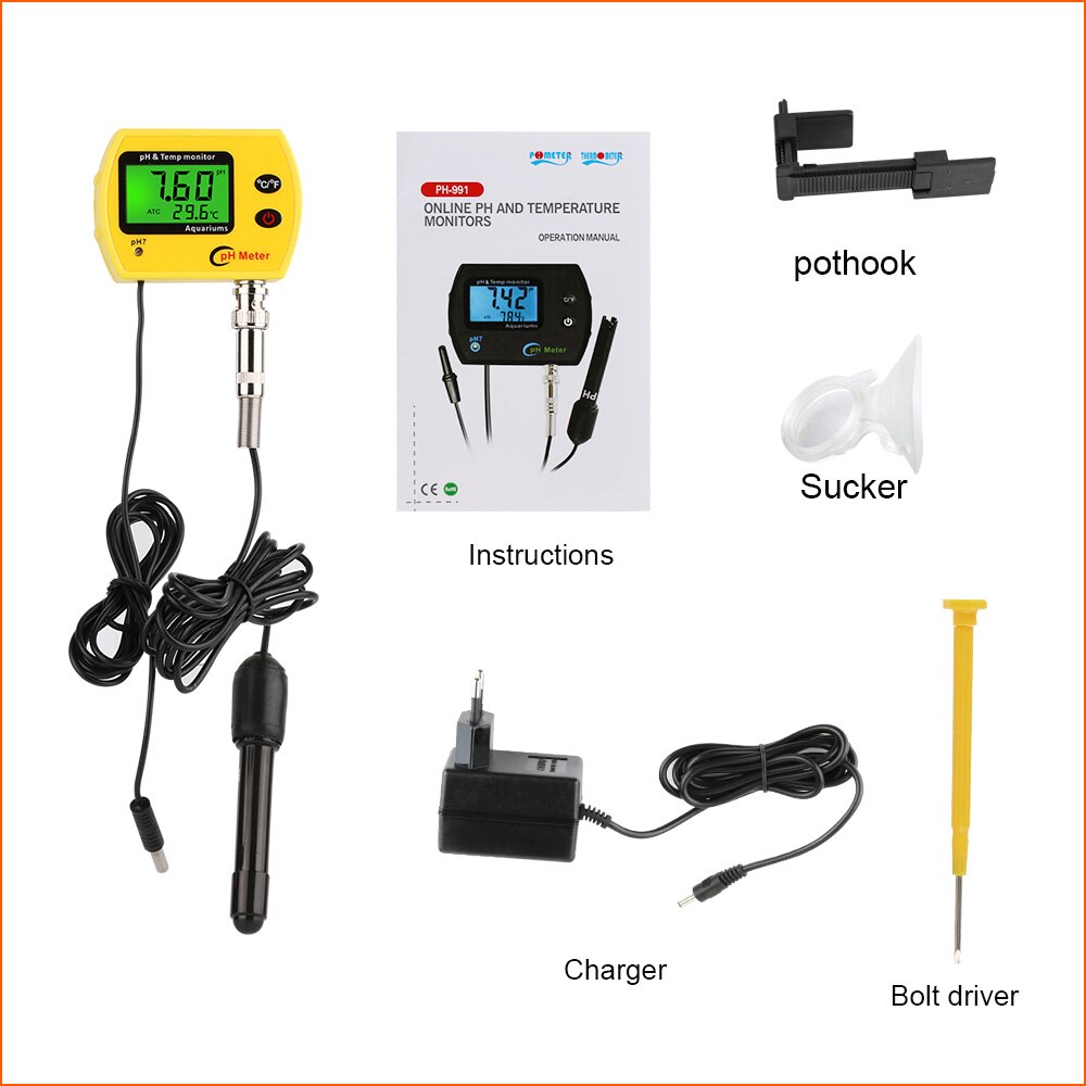 RZ PH Meter Tester Digital Durable Acidimeter Tool Temp Water Monitor For Aquarium Swim Pool Water PH-991With Backlight