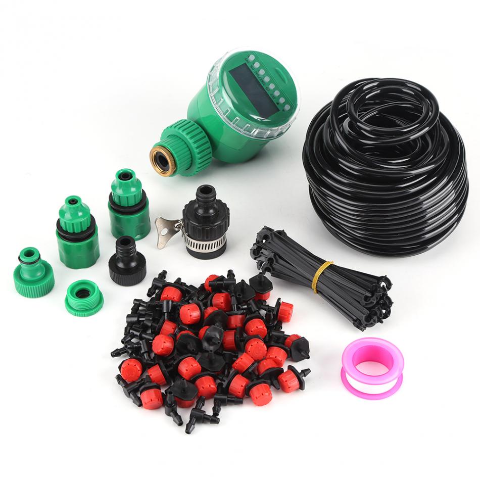 25m Plant Self Irrigation System Watering Garden Hose DIY Micro Drip Irrigation System with Timer Kits