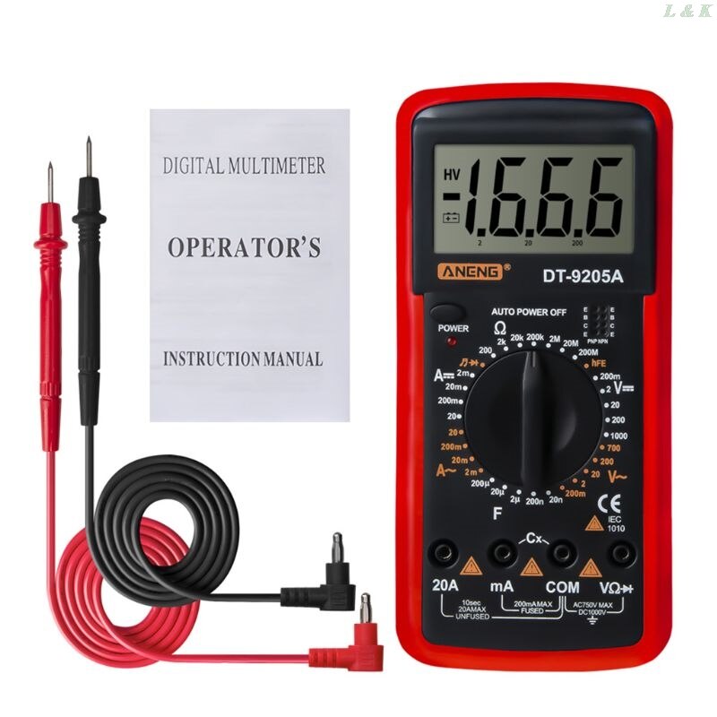 DT9205A Digital Multimeter hFE AC DC Triode Diode Resistance Amp Electric Tester U50A