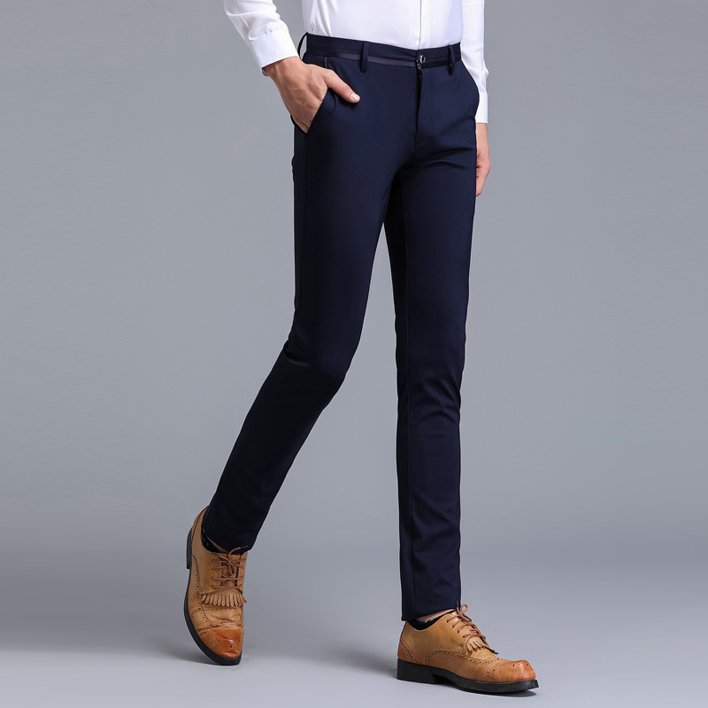 Brand Men Dress Pants Formal Pants Slim Fit Suit Pants Business Casual Wedding Men Black Mens Dress Trousers perfume masculino: blue / 29