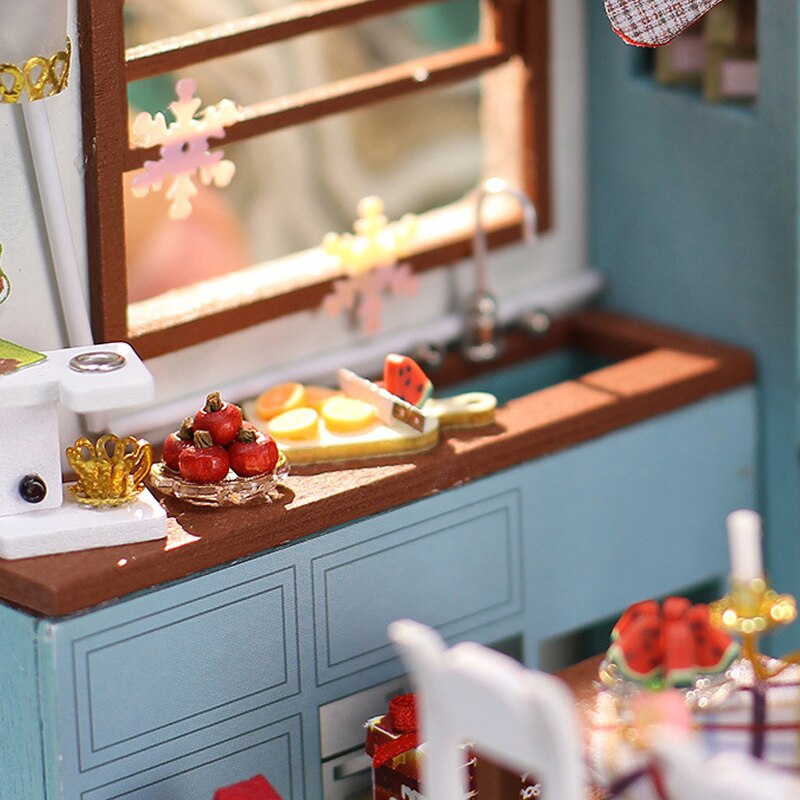 Diy Miniature Dollhouse Kit Handmade Model Wooden House Kitchen Roombox Birthday Christmas Kids Toys Doll House Furniture