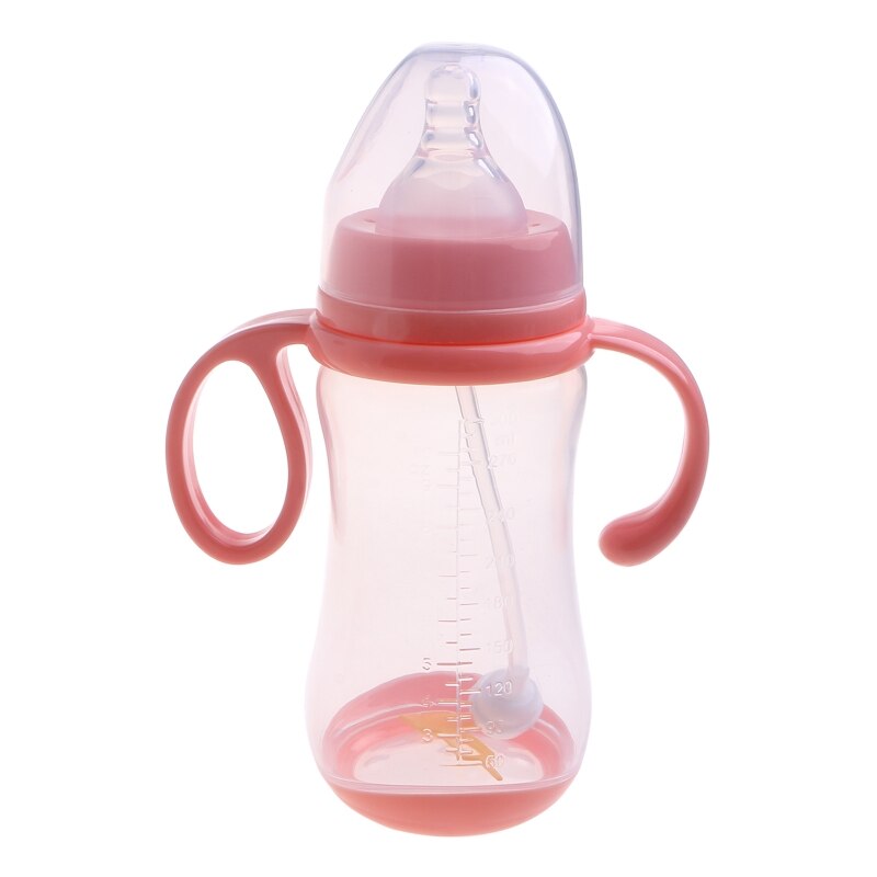 Baby Fles Melk Voeden Drinken Cup Brede Kaliber Siliconen Tepel Melk Fles D5QA: Pink-300ml