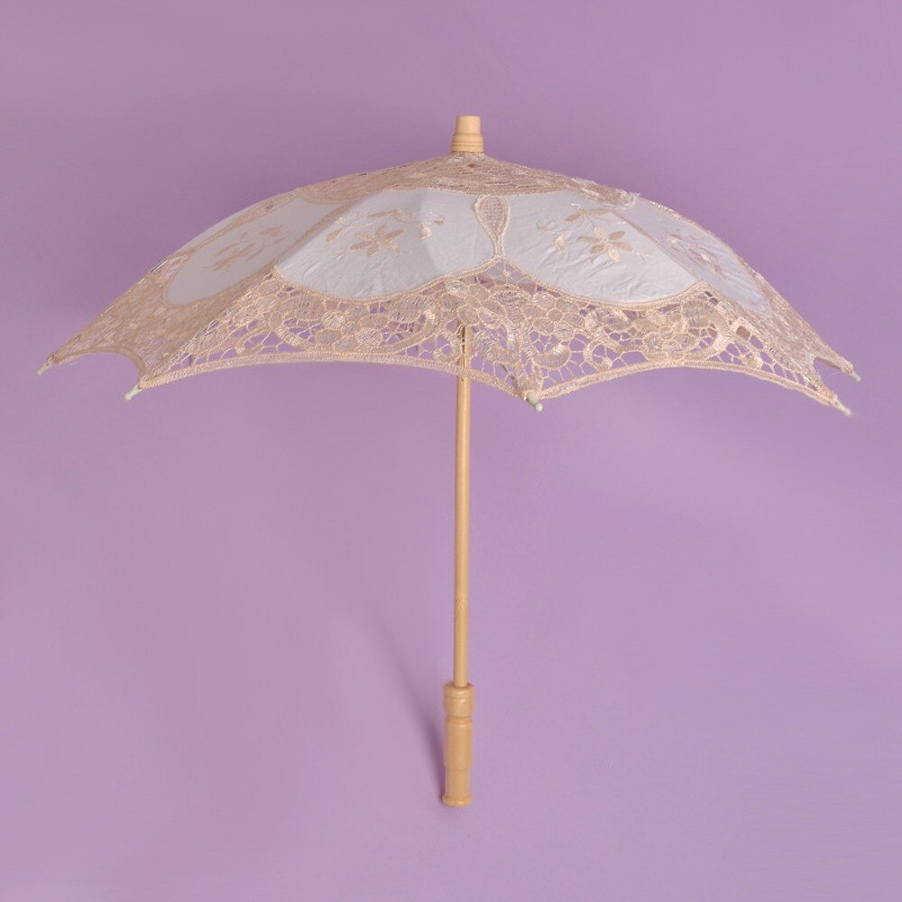 20#Lace Umbrella Wedding Parasol Kids Girls Embroidered Sun Hand White Beige Umbrellas Bridal Dancing Party