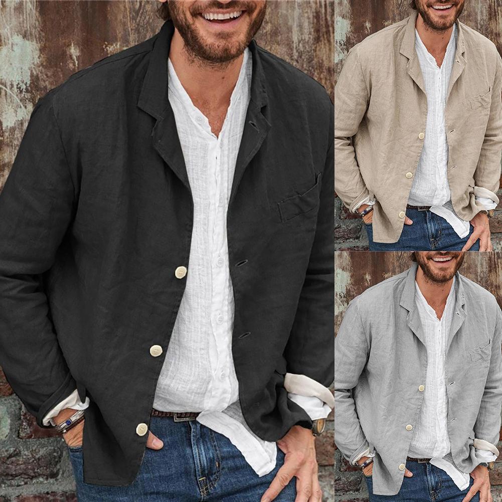 Men Autumn Casual Solid Color Long Sleeve Single-breasted Blazer Coat Jacket Wedding Dress Coat Casual Business Male Suit Coat
