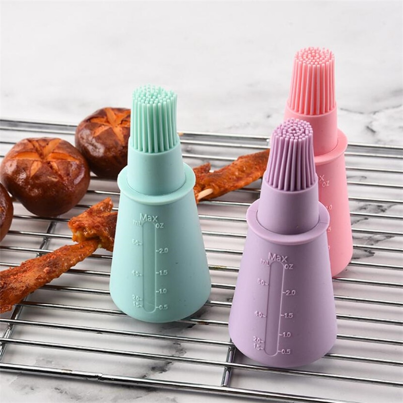 Silicone Baking Bakeware Bread Cook Brushes Pastry Oil Bottle BBQ Basting Brush Tool with Scale Cooking Basting Grill Tools