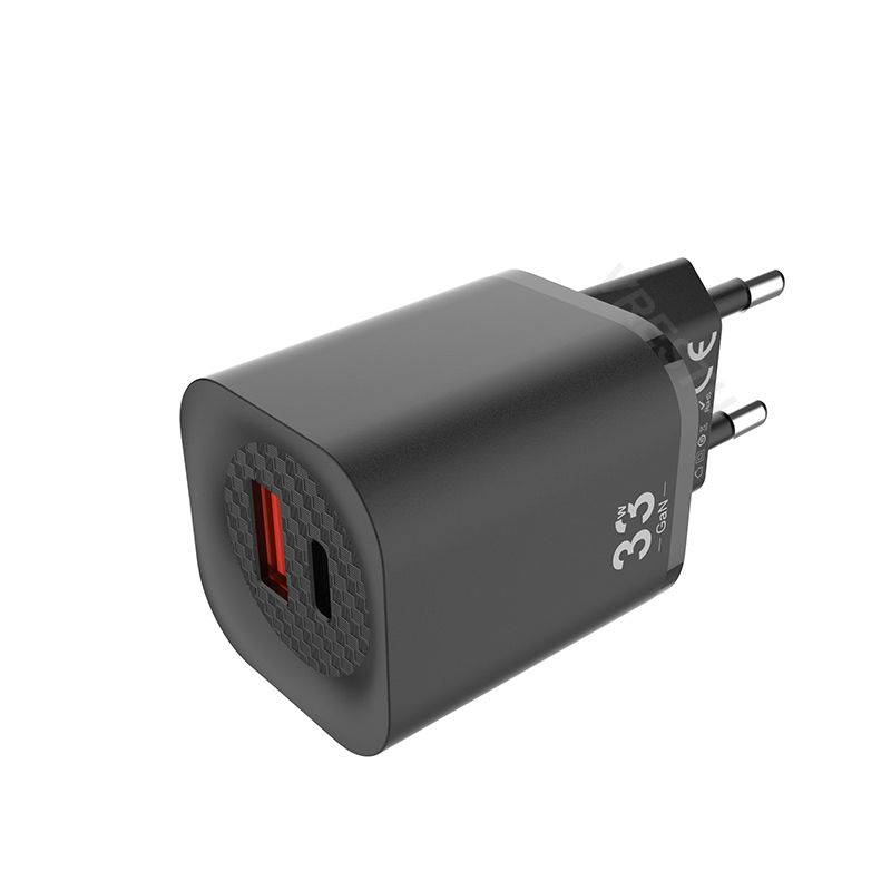 Usb  pd30w gan-oplader, snellader qc  pd 3.0 afc scp-voedingsadapter voor iphone, samsung, pps, tablet, draagbare wandlader met 2 poorten: Eu zwart
