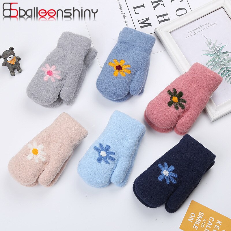 Balleenshiny Winter Warme Wanten Voor Kinderen Aged 0-3 Pluche Gebreide Halter Handschoenen Verdikte Kinderen Warme Outdoor Afdrukken Wanten