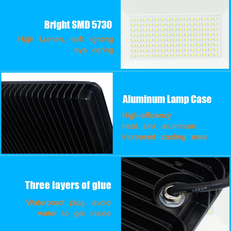 LED Flood Light 10W 30W 50W 100W 150W Floodlight LED Spotlight Outdoor Lighting Projector Reflector Wall Lamp 220V Garden Square