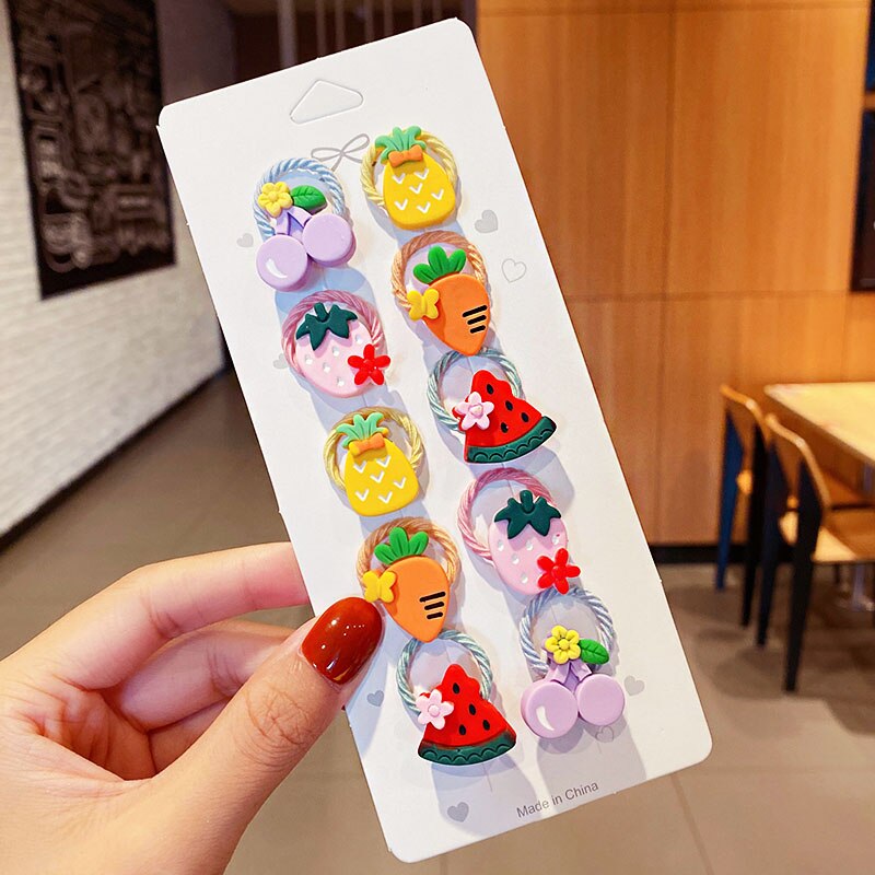 Bandas Elásticas pequeñas para el cabello para niñas, accesorios para el cabello de , lazo para el cabello con flores de dibujos animados, 10 unids/set: Oro
