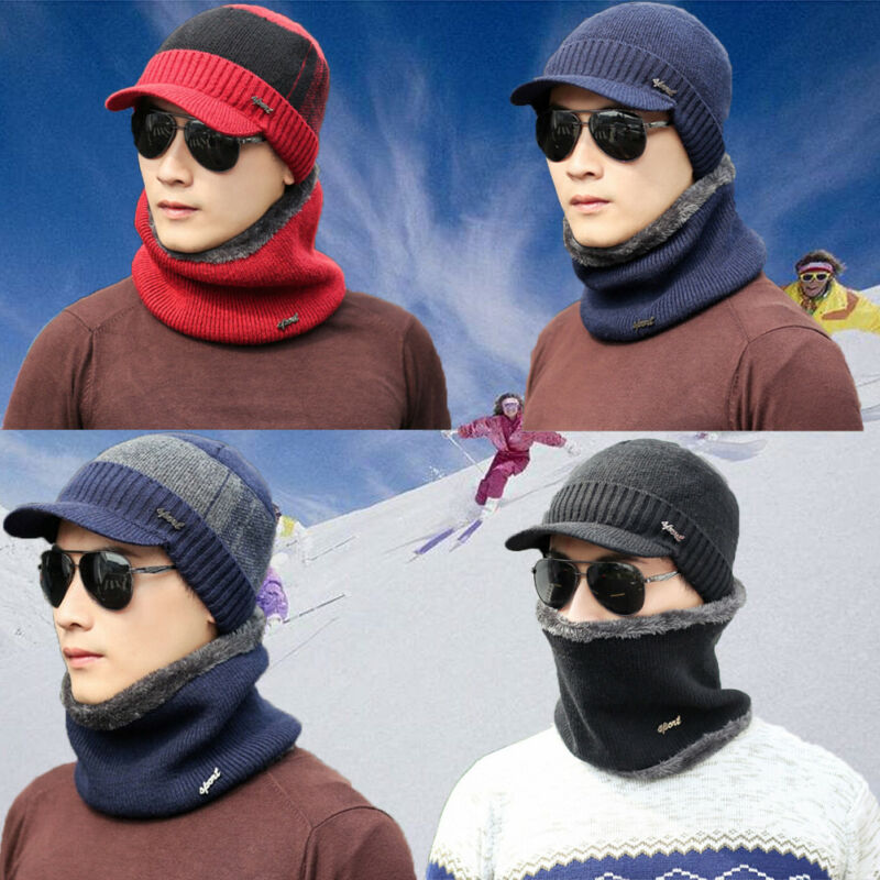 Venda quente inverno tricô chapéu cachecol conjunto masculino cor sólida quente boné cachecóis masculino inverno ao ar livre acessórios chapéus cachecol 2 peças