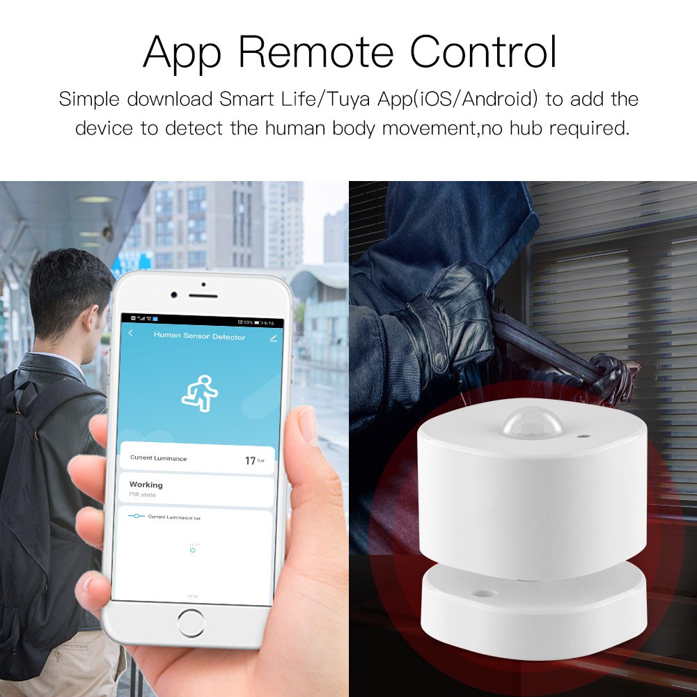 Zigbee pir bevegelsessensor menneskelig sensor detektor smart life tuya app kontroll intelligent kobling smart hjem alarmsystem