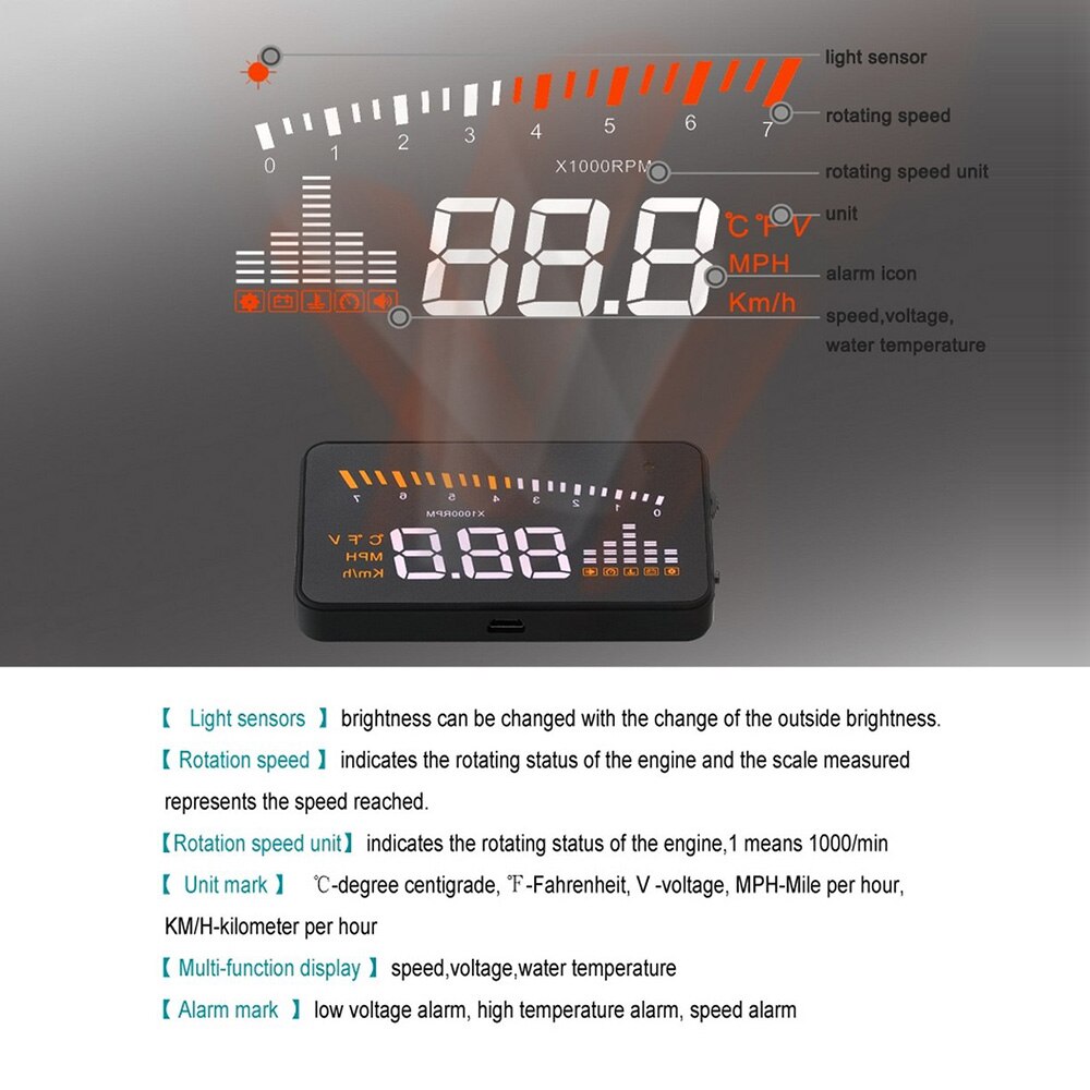 3.5 inch X5 heads up display HD display HUD Borderless Display Speeding Alarm Driving Speed direction Car Electronics