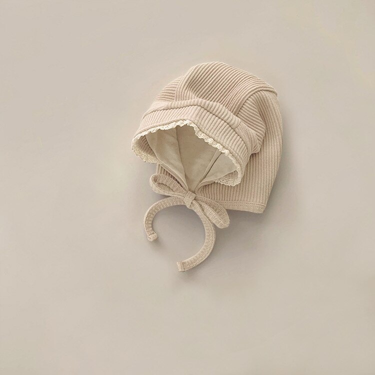 Primavera autunno carino nuovi cappelli tinta unita 2022 neonate cappellini moda fiocco in pizzo fascia per capelli 0-24 mesi: beige white lace hat