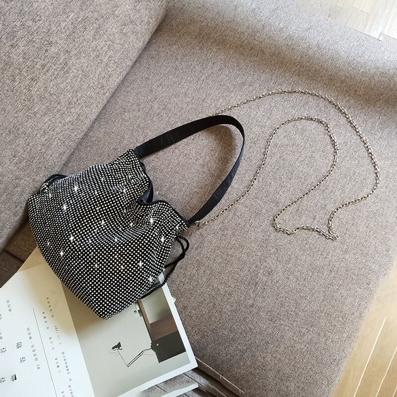 Bling Diamanten Avondtasje Vrouwen String Kleine Emmer Handtassen Schoudertassen Dames Diner Clutch Purse Nieuw